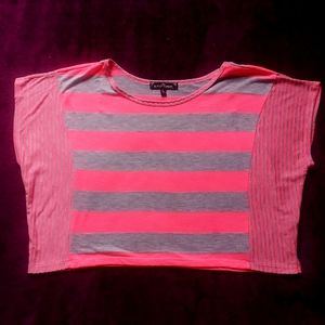 Almost Famous Neon Pink and Gray Striped Crop Top